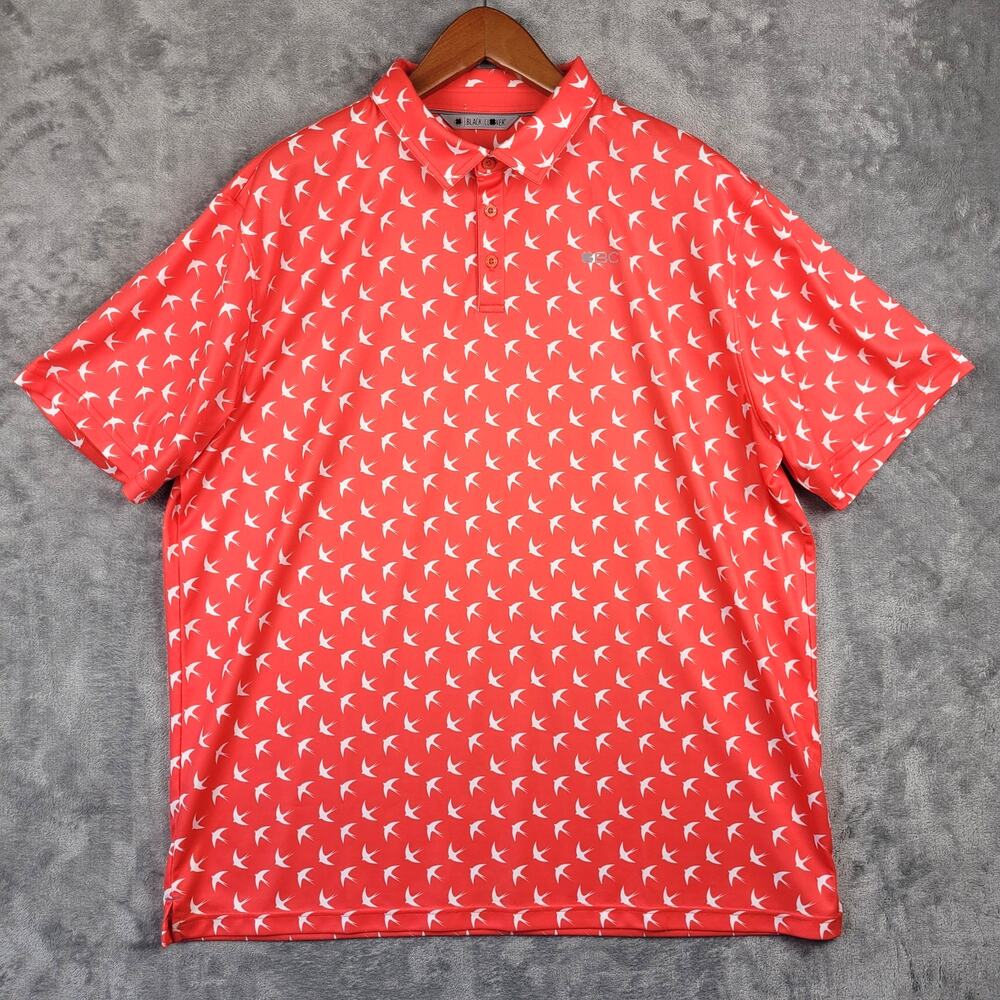 Black Clover Men’s XXL Coral Pink Swallow Bird Print Golf Polo Shirt